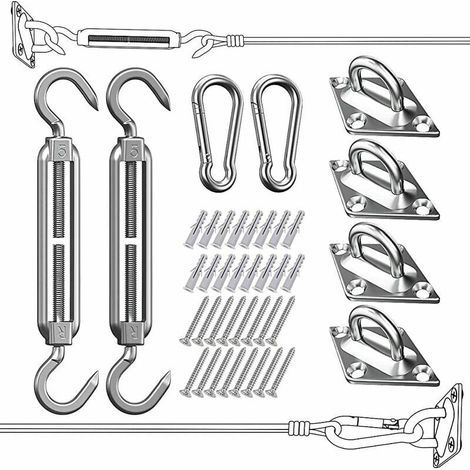 Befestigungsset für Sonnensegel, Edelstahl 304, verstellbarer Spanner, Ösen und Karabinerhaken, für Garten und Terrasse (1/5)