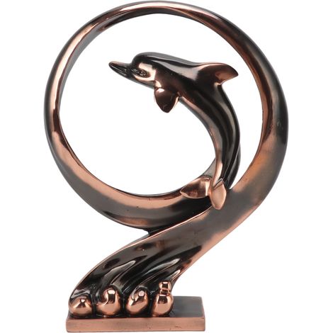 Moderne Delfinfigur aus Kunstharz in Kupferoptik, handgefertigte Dekoskulptur für Zuhause - Modell 1201021079 (1/5)