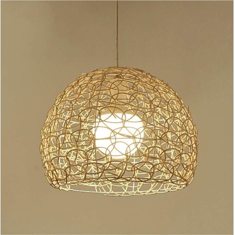 Plafonnier en rotin tissé à la main – Lustre sphérique 25 cm – Base E27 pour cafés et salons – Fer épais anticorrosion (1/5)