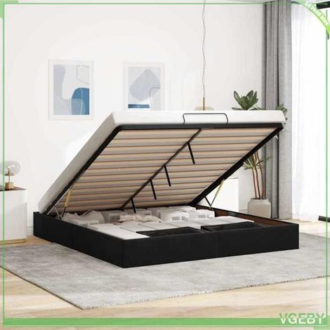 Cadre de lit ottoman - 3310975 - 160x200 cm - Velours noir - Rangement hydraulique (1/5)