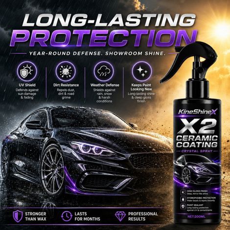 KineShineX Auto-Keramikversiegelungsspray: Bringt den Autolack zum Glänzen und schützt ihn mit einer hydrophoben Kristallbeschichtung für die tägliche Autowäsche und -pflege (1/5)