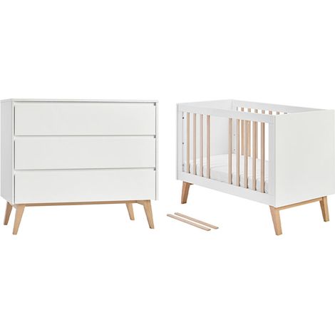 Lettino evolutivo 60x120 e cassettiera a 3 cassetti Pinio Swing Bianco e legno (1/5)