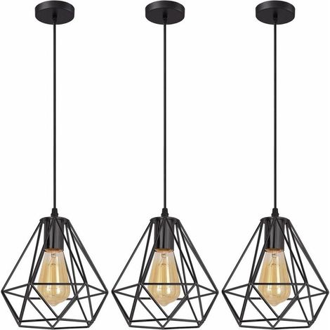 3x Suspension Luminaire Retro E27 Lustre Plafonniers en Forme de Cage Lampe Suspension Vintage pour Salle à Manger, Salon, Chambre et Restaurant - Diamètre 20cm (Noir) BLOW (1/5)