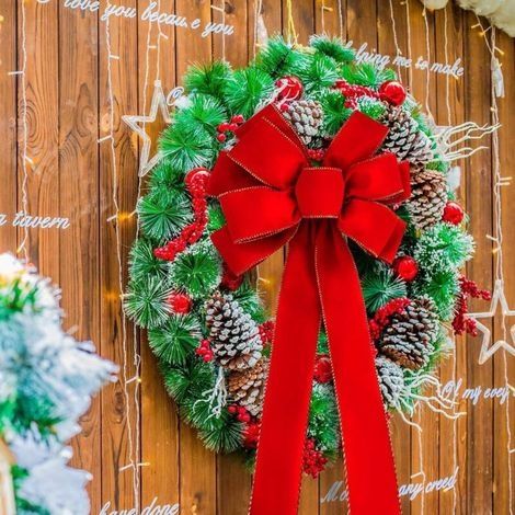 2 große rote Weihnachtsschleifen – 50 x 27 cm Weihnachtstürschleifen – Große rote Weihnachtsschleifen für den Außenbereich zum Dekorieren von Haustüren, Kaminen, Weihnachtsgirlanden und Weihnachtsbäum (1/4)