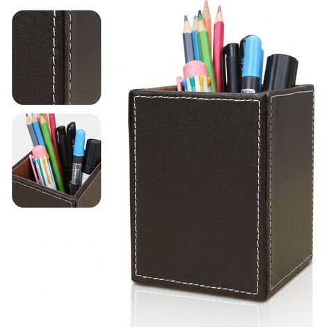 1 Pièce Pot à Crayons Carré Noir Simili Cuir Doublure Velours 8,7 x 8,7 x 11,7 cm Bureau Domicile Étude Télétravail Rangement (1/5)