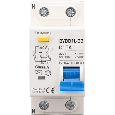 Disjoncteur différentiel 1P+N 10A 230V AC pour rail DIN - Protection fuite courant pour maison (1/5)