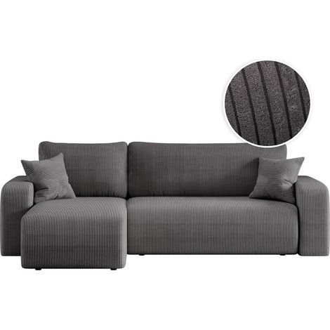 Canapé d'angle ALYA convertible et réversible 4 places en velours cotelé - Gris (1/5)