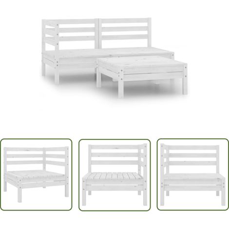 INLIFE Salon de jardin 3 pcs Bois de pin massif Blanc (1/5)