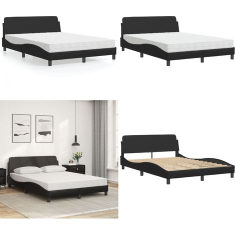 Bett mit Matratze Schwarz 140x200 cm Kunstleder - Schlafzimmer Möbel - Doppelbett - Boxspringbetten - Betten Mit Matratze - Kunstleder Bett - Home & Living (1/5)