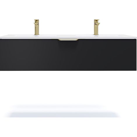 Meuble de salle de bain suspendu double vasque intégrée 120cm 1 tiroir Noir - Venice (1/5)