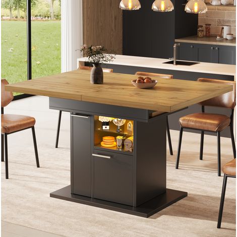 MEUBLIV Mesa de comedor extensible 140x80 cm negra con almacenaje, LED, 4-6 personas (1/5)