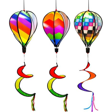Decoración - Decoración de jardín - 3 Rotadores de globos (110 cm) - Rotador de jardín arcoíris - Rayas de molino de viento, manga de viento arcoíris, encaje giratorio (1/5)