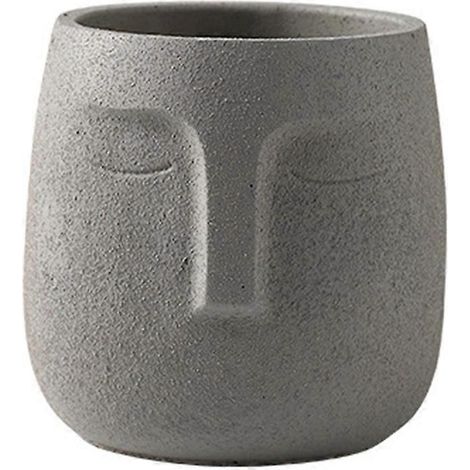 Keramikvase mit nordischem Buddha-Gesicht, Zen-Sukkulententopf, Dekoration für Balkon und Garten, hellgrau, 14 cm.