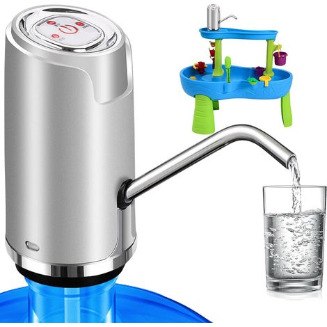 Bomba de agua embotellada, dispensador de agua eléctrico, bomba universal de agua potable, con carga USB, color plata. (1/5)