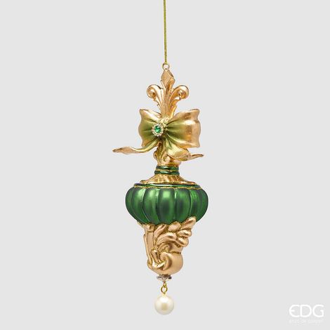 EDG Enzo De Gasperi Addobbo Trottola di Natale con Fiocco H20,5 Ø7 cm Verde Oro – Decorazione per Albero di Natale (1/2)