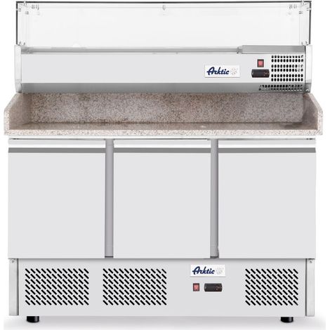 Saladette pizza 3 portes avec vitrine réfrigérée 380+40L Arktic - Hendi