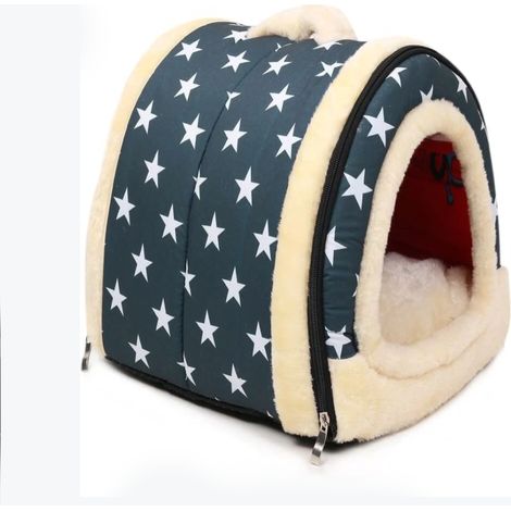 Niche pour animal domestique et canapé-lit, niche pliable pour chien et chat, matelas antidérapant, doux et confortable pour l'hiver (35X30X28CM, bleu) (1/5)