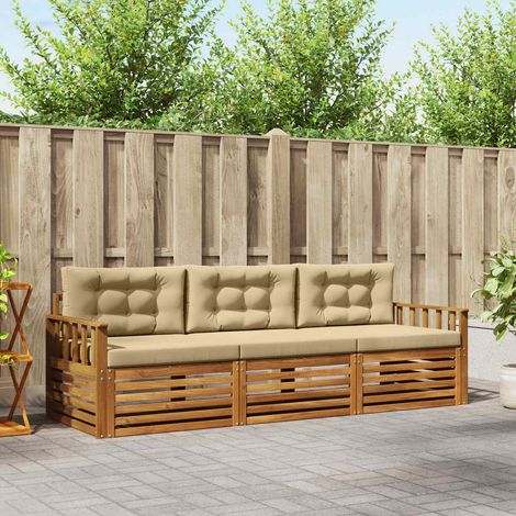 vidaXL Outdoor-Sofagarnitur mit Kissen 3 pcs Natur und Beige (1/5)