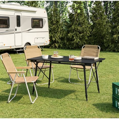 Table de camping pliante 120x68,5x78,5 cm en aluminium noir, gain de place pour extérieur FloraGrace (1/5)