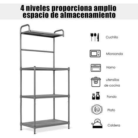 COSTWAY Estante de Cocina Almacenamiento de 4 Niveles Soporte de Microondas con Marco de Metal Estante Independiente (1/5)
