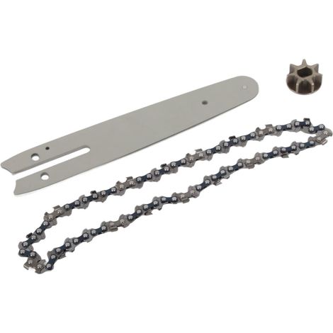 Kit chaîne de tronçonneuse avec pignon en acier de 186 mm, guide-chaîne de 230 mm et chaîne de 150 mm (6 pouces). Accessoires de rechange pour mini tronçonneuse électrique. (1/5)