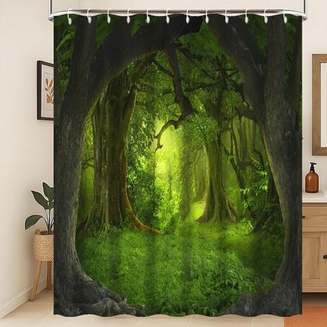 Rideau de Douche Printemps Rideau de Douche forêt Magique Rideau de Douche Paysage Naturel mystérieux Jungle Fantastique Rideau de Douche Tissu imperméable et Lavable en Machine 150x180cm (1/5)