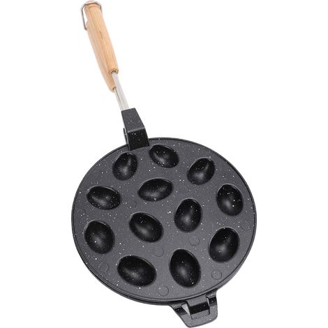 Ausstechform in Walnussform mit 12 Mulden, antihaftbeschichtet, aus Aluminiumlegierung und Holzverbundwerkstoff, für Kuchen, Eier und Waffeln, schwarz. (1/5)