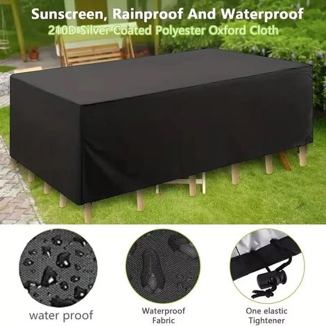Housse de protection en tissu Oxford 210D (noir, 180 x 135 x 90 cm) pour table de jardin. Imperméable, coupe-vent et anti-UV. (1/4)