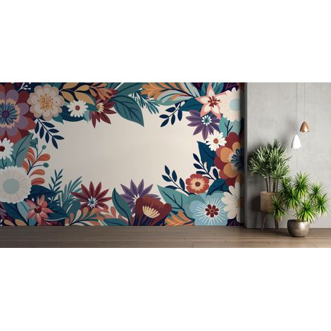 Papier peint fleuri - cadre sauvage bohème - 150 x 250 cm (1/2)