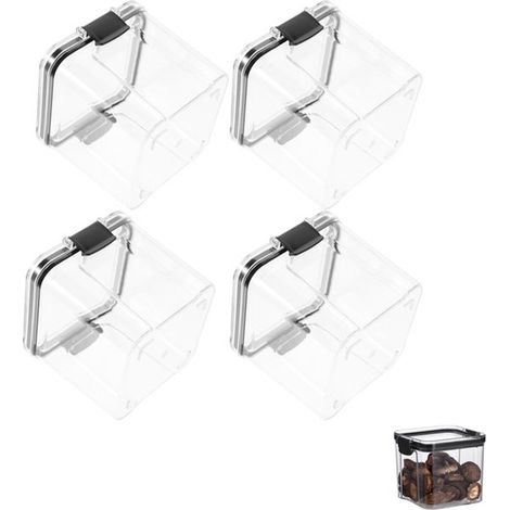 Tarros de almacenamiento cuadrados, Sin BPA, azúcar, harina, frutos secos, 700 ml, 4 piezas, Transparente, 10,2 cm x 10,2 cm x 9,8 cm (1/5)
