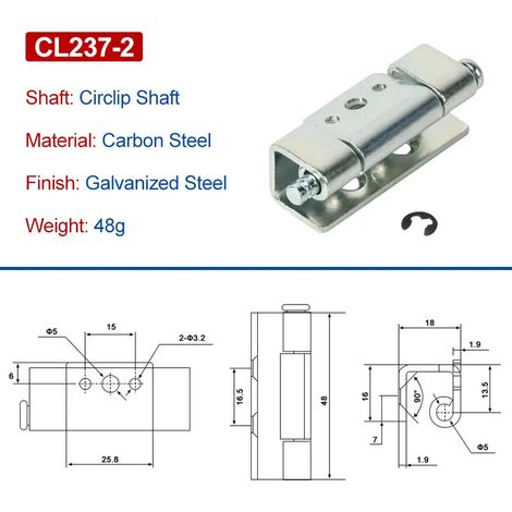 (L237-2-TDX-KHG-10PCS)CL237 Charnière d'armoire pour porte d'armoire industrielle DB237, en acier inoxydable 304 moulé, type carte, soudée, invisible (1/5)