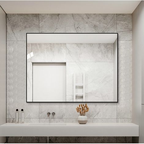 REDOM espejo de pared (67x87x8.5 cm), montaje horizontal y vertical, marco de aluminio, vidrio negro (1/5)