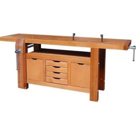 Outifrance – Établi menuisier professionnel 2m – Caisson avec tiroirs de rangement – Plateau en bois multiplis 70mm – Presse avant et arrière (1/3)