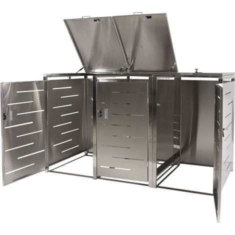 3x copribidoni box spazzatura rifiuti HHG-809 80x197x116,5cm, acciaio inox (1/5)