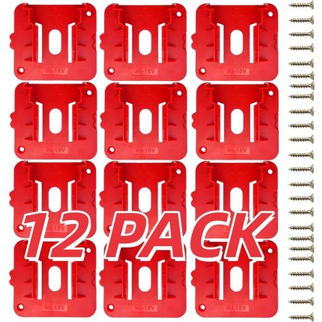 Bardusch-12 x Supports de Batterie Rouges pour Batterie d'outils Milwaukee M18 18 V (12 pièces,Supports Batterie Milwaukee m18) (1/5)