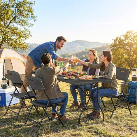 Ensemble de camping pliant 5 pièces, table de camping pliante doté de chaises, couvercle en HDPE étanche et cadre métallique (1/4)