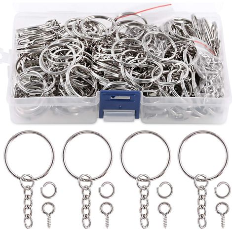 Paquete de 450 llaveros plateados de 25 mm, incluyendo 150 llaveros con cadena y argolla - Caja de plástico o cartón - Selección aleatoria (1/5)