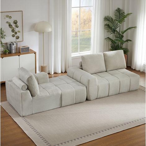 Komprimiertes Ecksofa mit abnehmbaren Kissen, ohne Montage, in Cordvelours beige (1/5)