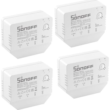 ZBMINI-L ZigBee Wireless Switch No Neutral Wire Required, 2 Way ZigBee Smart Switch, Compatible with Alexa, SmartThings Hub, Google Home, ZigBee 3.0 Gateway Hub Required, 6A/1380W, 4 Pack (1/5)
