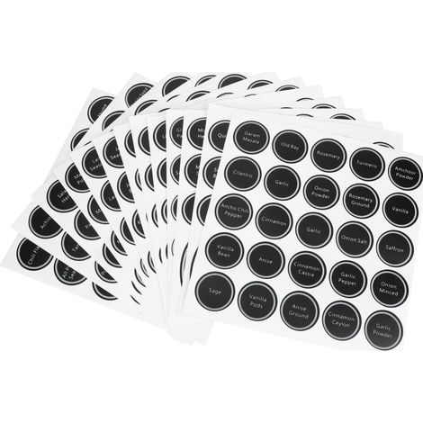 Set mit 13 wiederverwendbaren, runden, selbstklebenden Etiketten für Gewürzgläser und Weinflaschen
