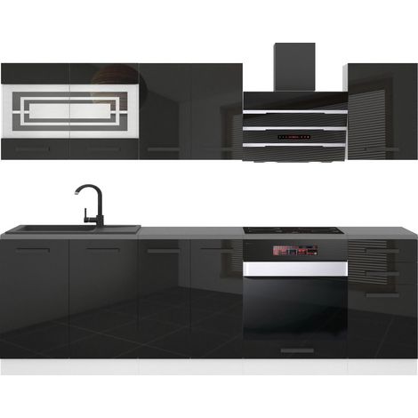 Belini – Cuisine complète 240 cm avec plan de travail noir brillant – Corps en panneaux de particules 16 mm – Système de fixation professionnelle (1/4)