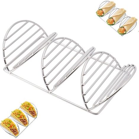 Porta tortilla messicano, porta tortilla in acciaio inox, supporto per tortilla, porta taco a forma di V, porta taco argentato, porta taco in acciaio inox, per uso domestico (1/5)