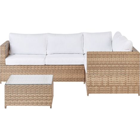 Garden Corner Sofa with Table 4 Seater AVOLA Left Hand PE Rattan Off-White (1/5)