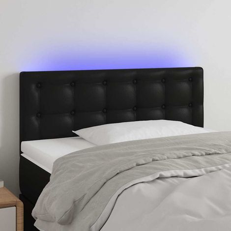 Tête de lit LED noir en similicuir, hauteur réglable, 90 x 5 x 78/88 cm - PANGIVO (1/5)