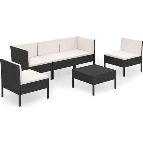 Salon de jardin extérieur en résine tressée avec coussins modulable noir 6 pièces (1/5)