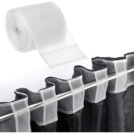 Rideau Passe Tringle 10CM X 10 M, Crochet Rideau Rail en Nylon Curtain Ruflette Bande Transparent pour Bâtons, Curtain Galon Fronceur pour Rail, Bandes d'Ourlets (1/5)