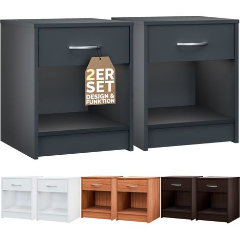 Hamburg bedside table set of 2 anthracite 50x40x35cm