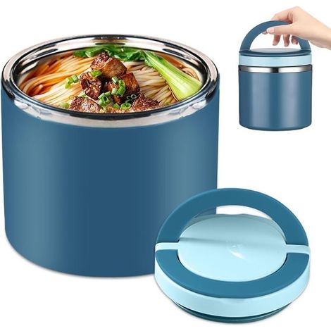 Lunch Box 1 L, Récipient isotherme pour nourriture avec Poignée Boîtes à lunch Bento pour enf-ants et adultes Boîtes Alimentaires Isothermes pour la Nourriture et repas, Bleu (1/5)
