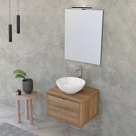 Mobile bagno sospeso 60 cm rovere miele Master lavabo 40 e specchio (1/5)