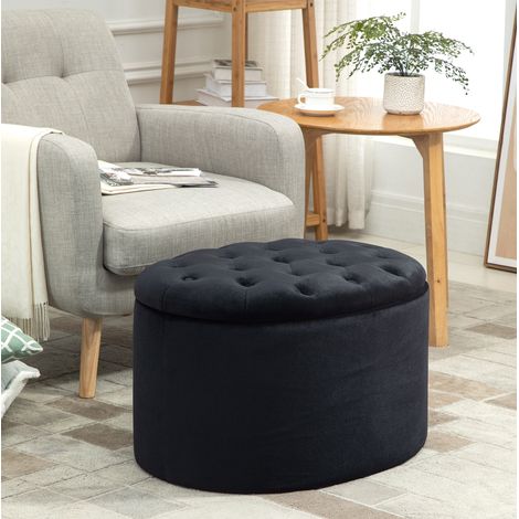Pouf contenitore ovale nero, poliestere effetto velluto, 71 x 52 x 42 cm, OKWISH (1/5)